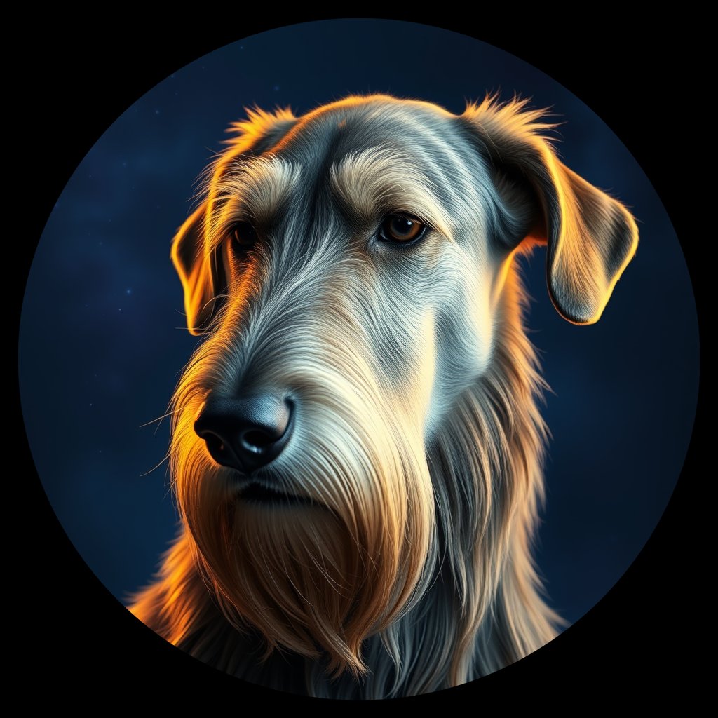 Cosmic medallion portrait of PFZ33E09_PFZ33E09, a Irish Wolfhound