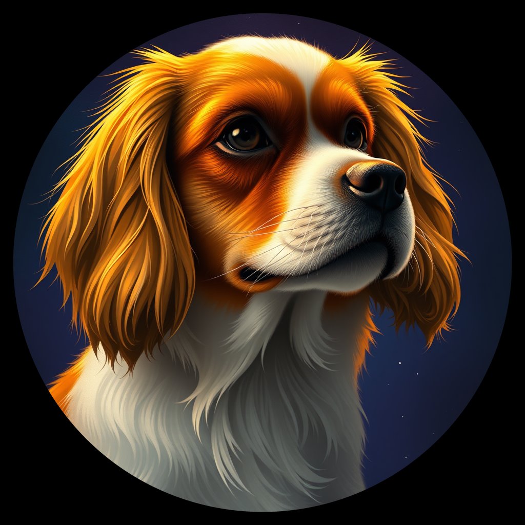 Cosmic medallion portrait of PFZ33F01_PFZ33F01, a Cavalier King Charles Spaniel