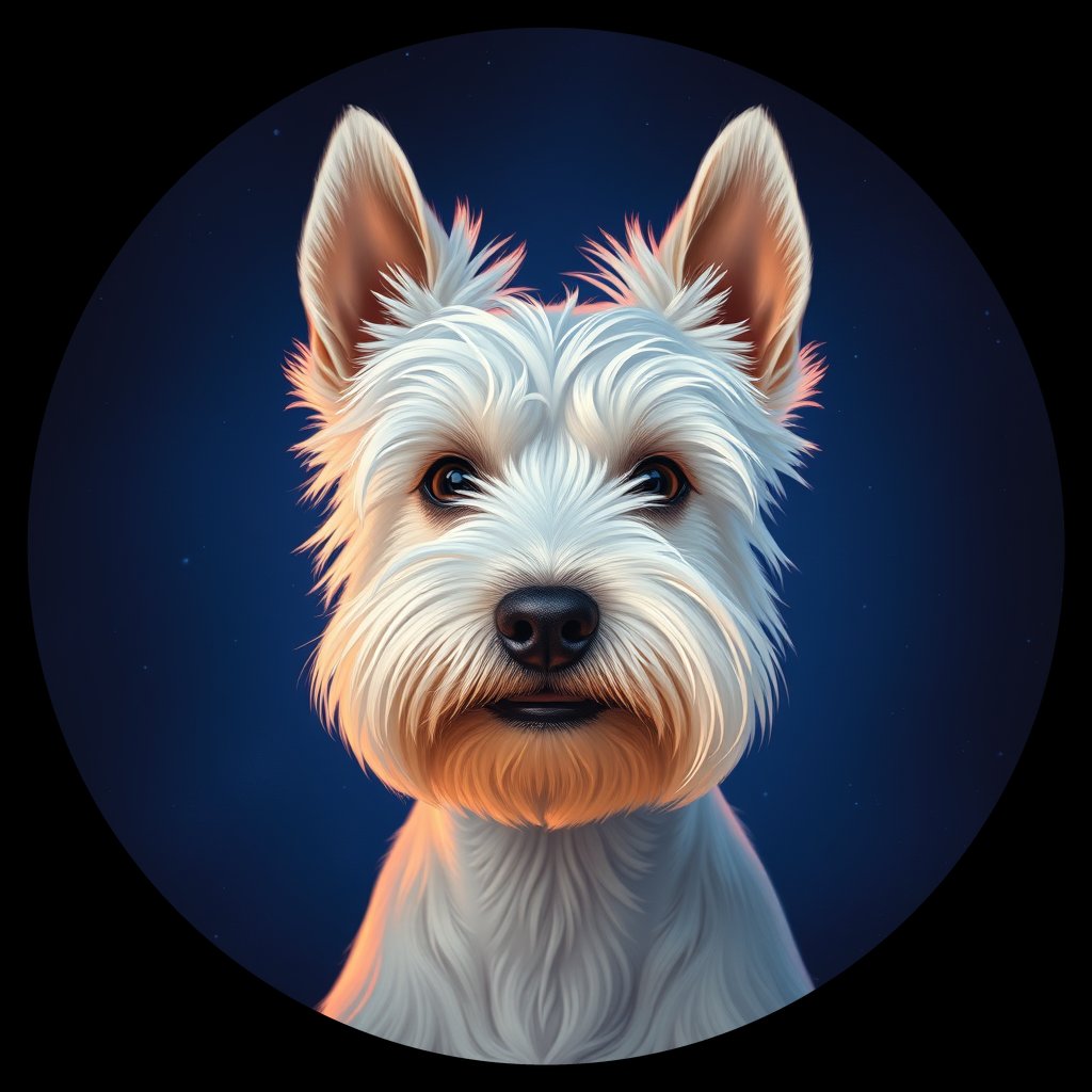 Cosmic medallion portrait of PFZ33G04_PFZ33G04, a West Highland White Terrier