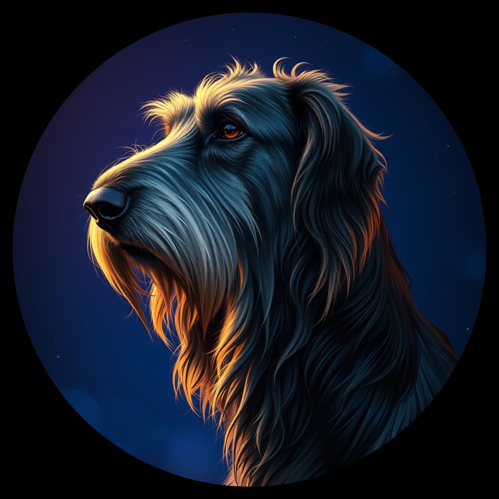 Cosmic medallion portrait of PFZ33H09_PFZ33H09, a Irish Wolfhound