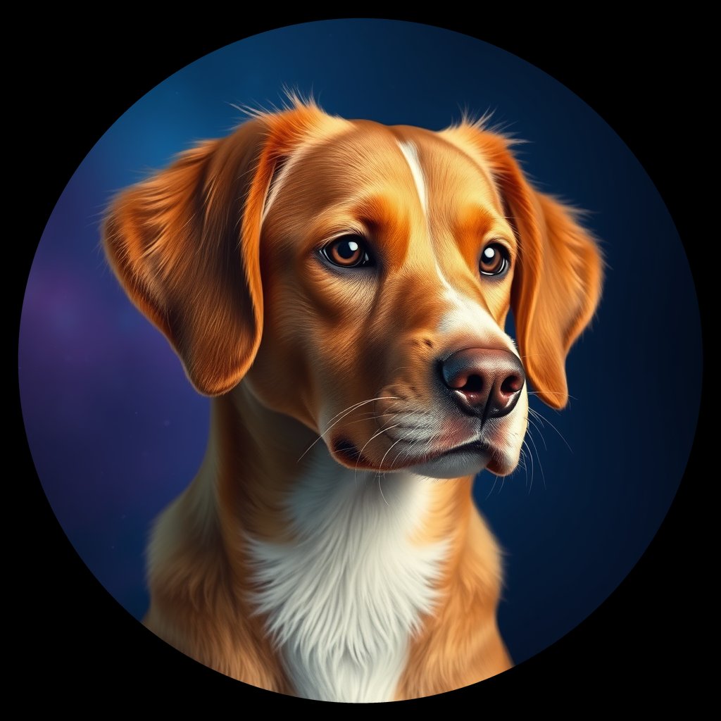 Cosmic medallion portrait of PFZ34A01_PFZ34A01, a Nova Scotia Duck Tolling Retriever