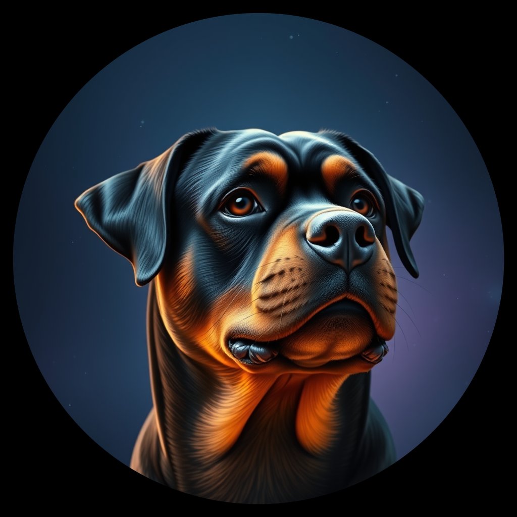 Cosmic medallion portrait of PFZ34A02_PFZ34A02, a Rottweiler