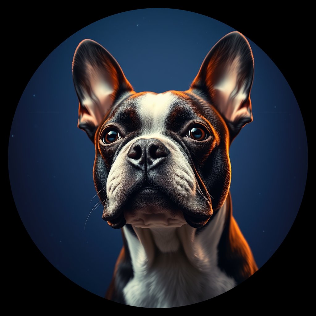 Cosmic medallion portrait of PFZ34A08_PFZ34A08, a Boston Terrier