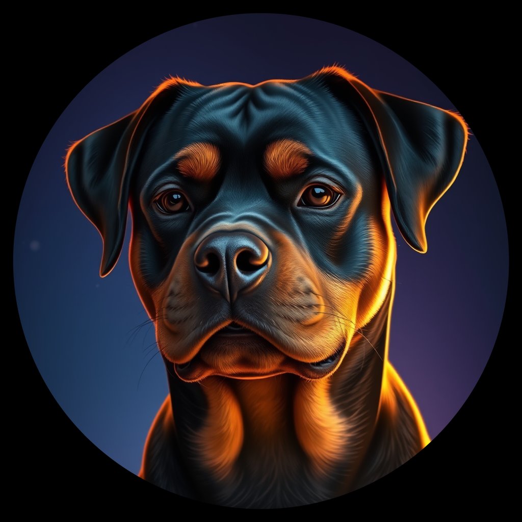 Cosmic medallion portrait of PFZ34A11_PFZ34A11, a Rottweiler