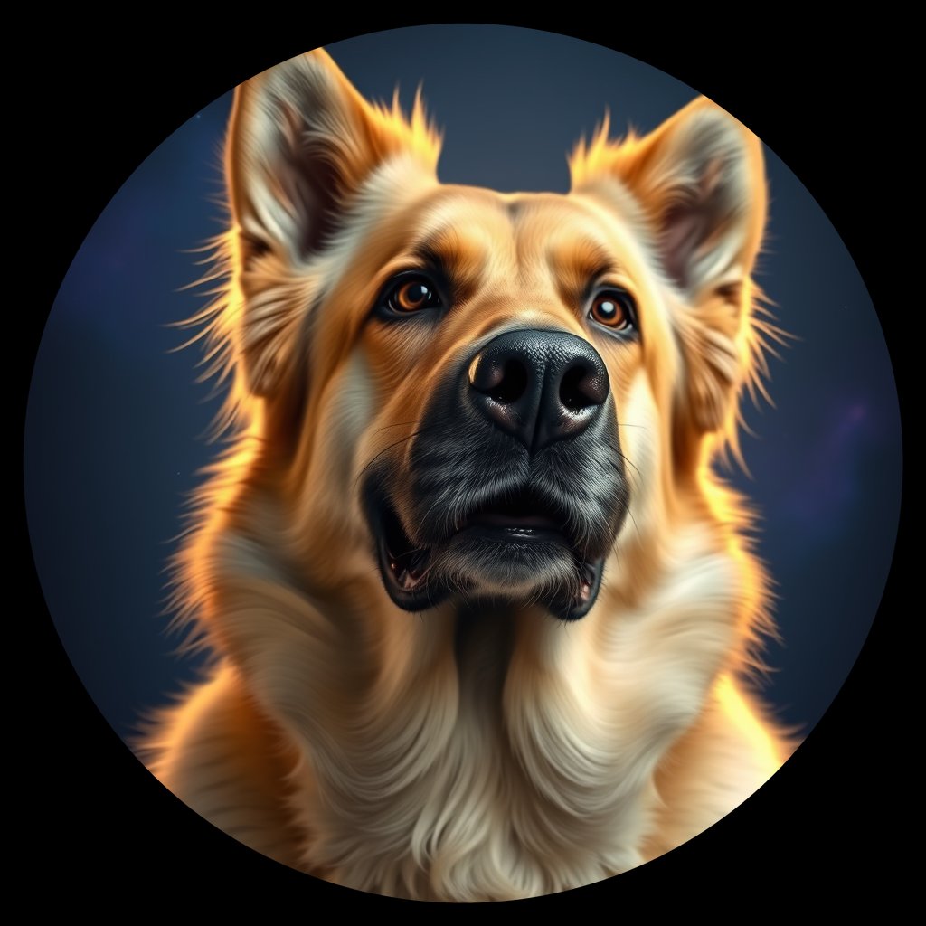 Cosmic medallion portrait of PFZ34A12_PFZ34A12, a Belgian Tervuren