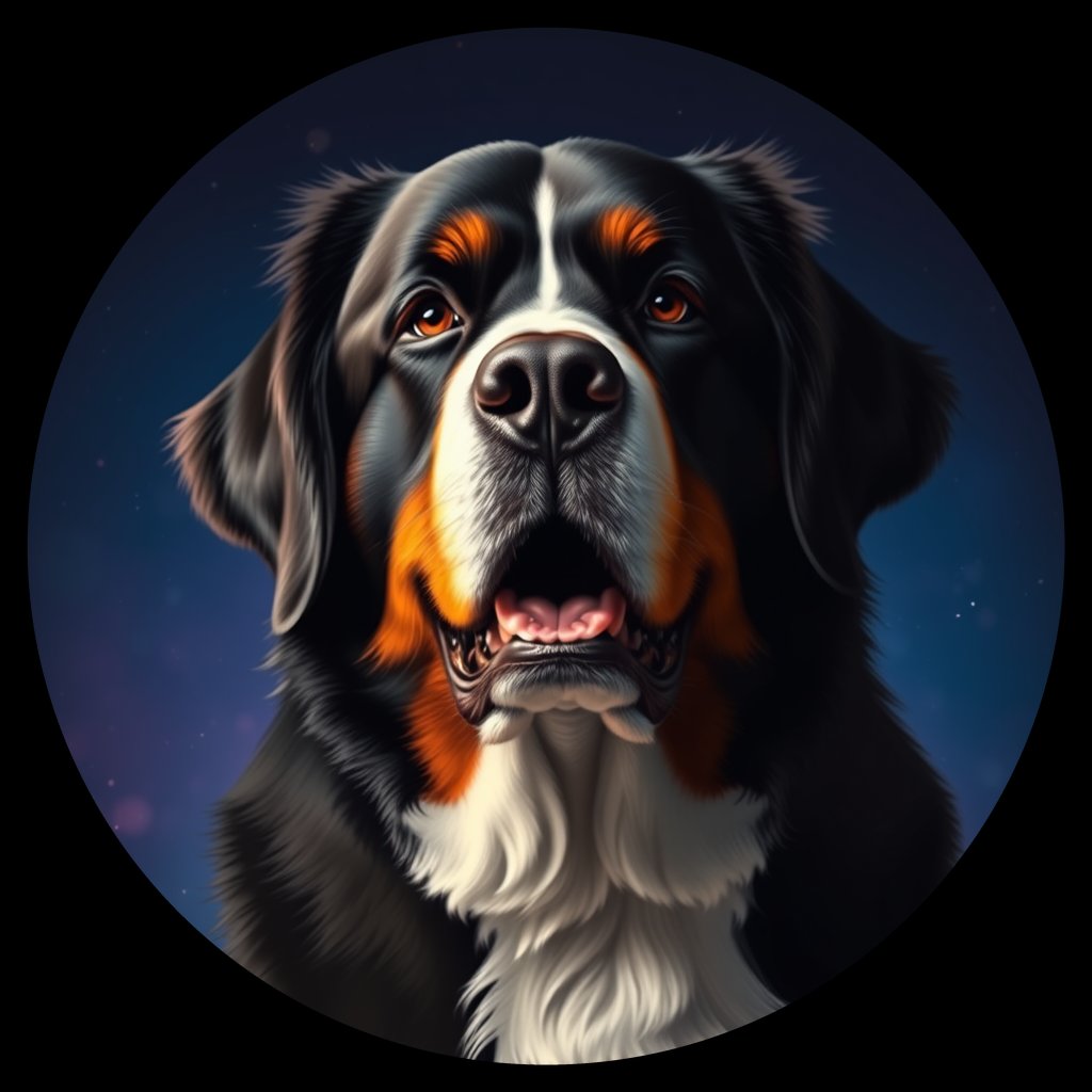 Cosmic medallion portrait of PFZ34B02_PFZ34B02, a Bernese Mountain Dog