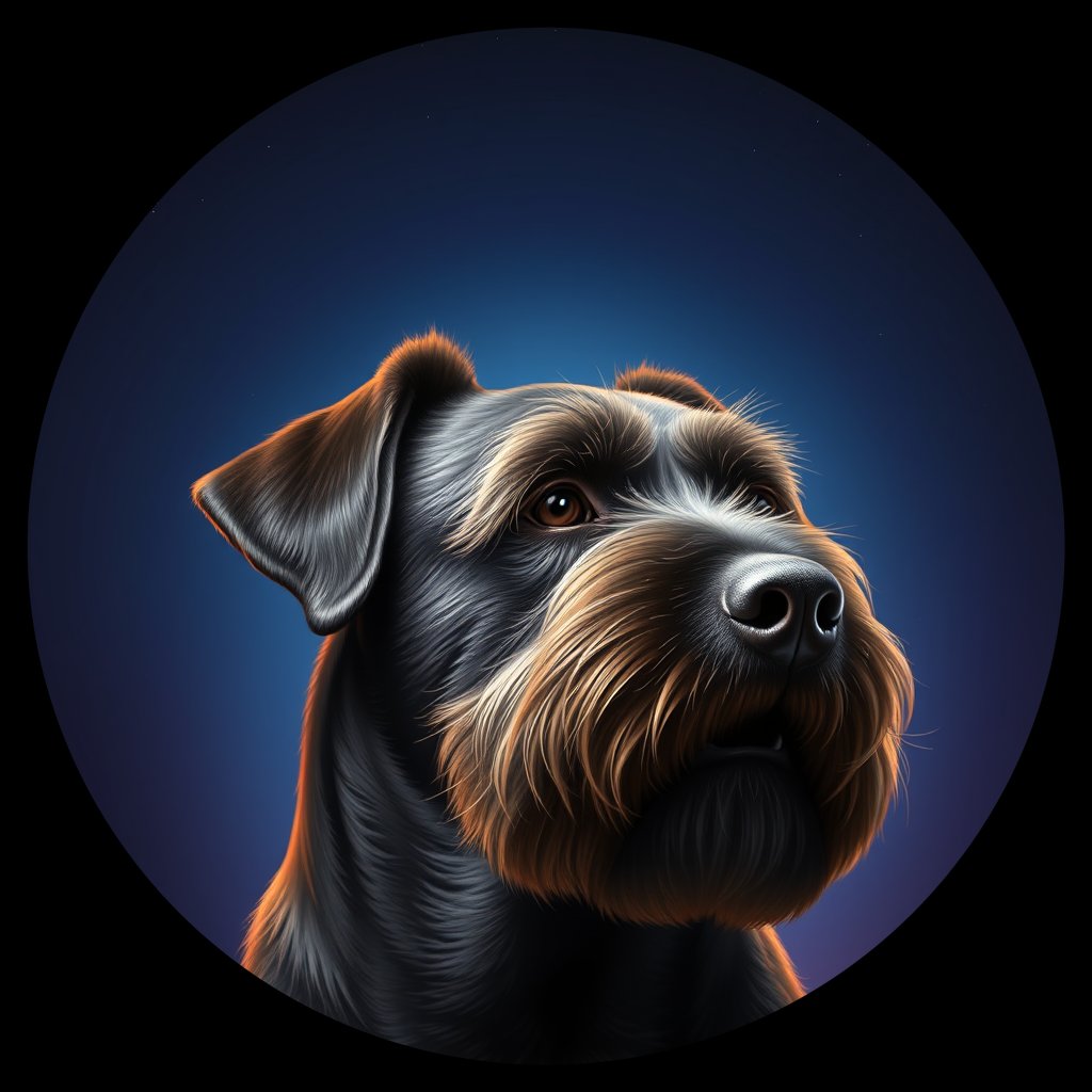 Cosmic medallion portrait of PFZ34B06_PFZ34B06, a Bouvier Des Flandres