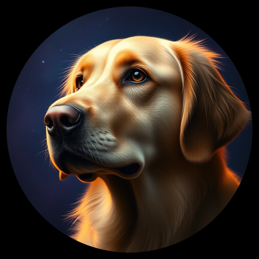 Cosmic medallion portrait of PFZ34B07_PFZ34B07, a Golden Retriever