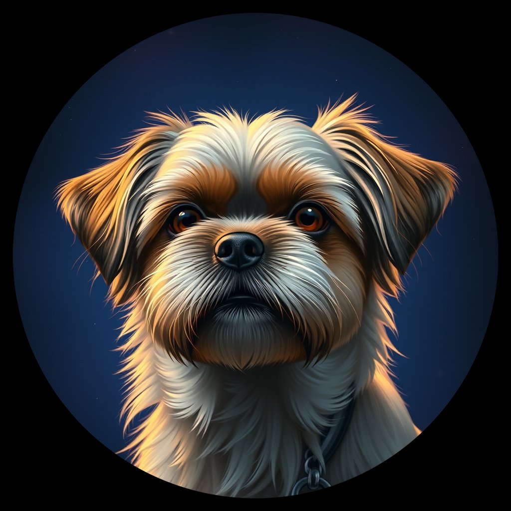 Cosmic medallion portrait of PFZ34B08_PFZ34B08, a Shih Tzu