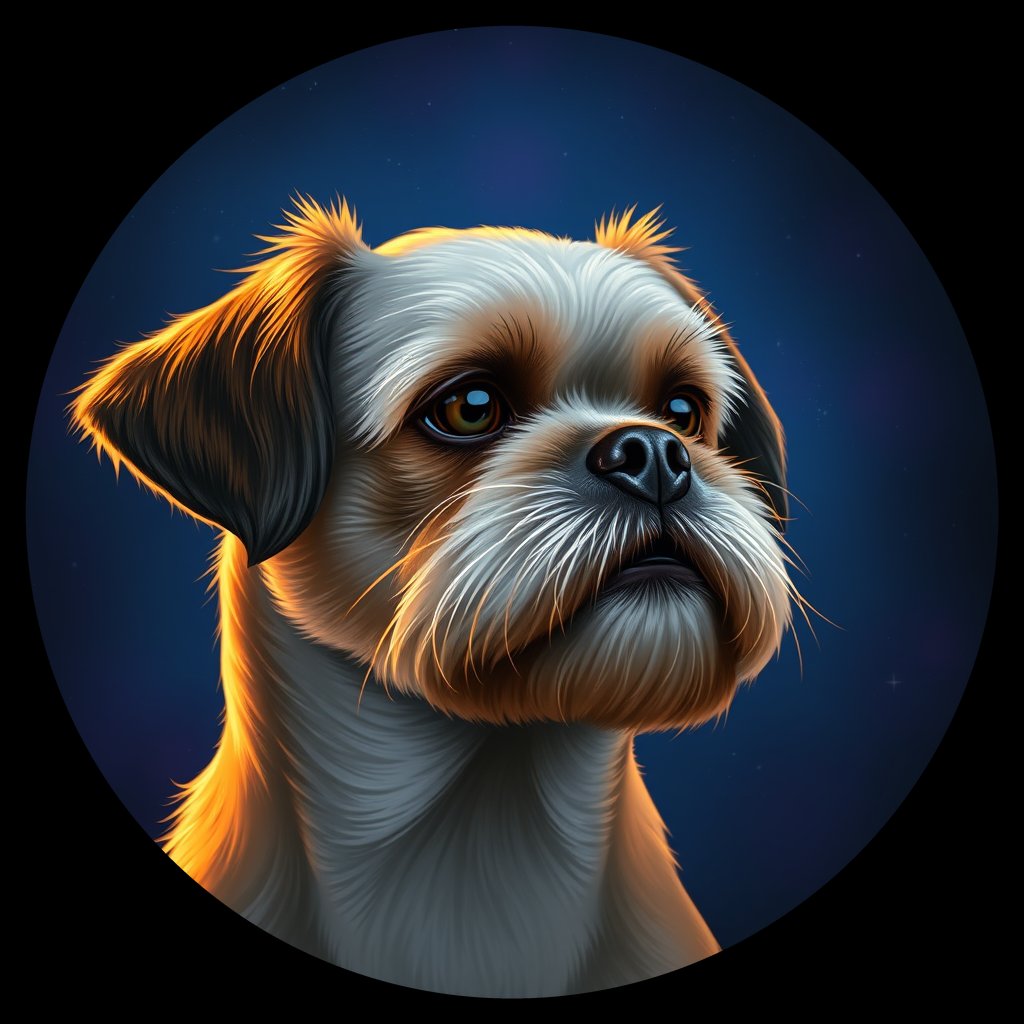 Cosmic medallion portrait of PFZ34B09_PFZ34B09, a Shih Tzu