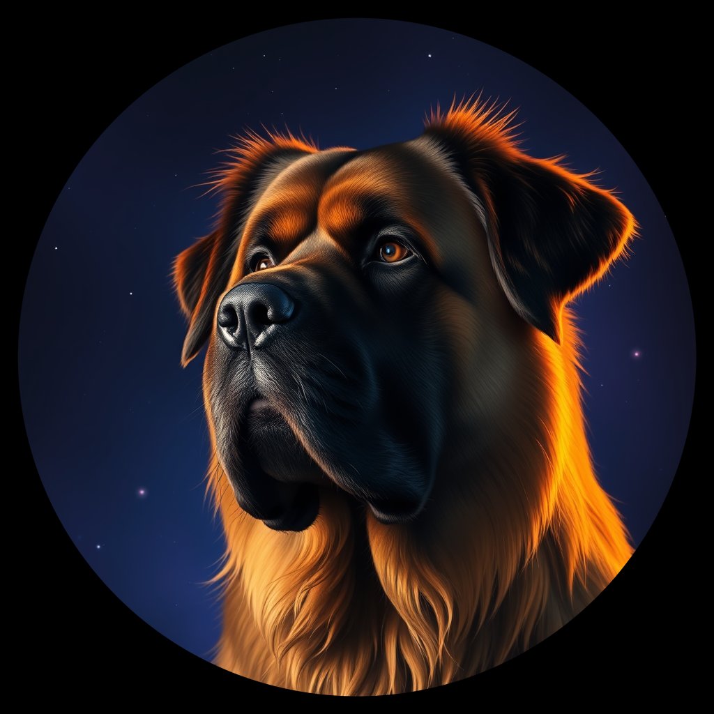 Cosmic medallion portrait of PFZ34B11_PFZ34B11, a Leonberger