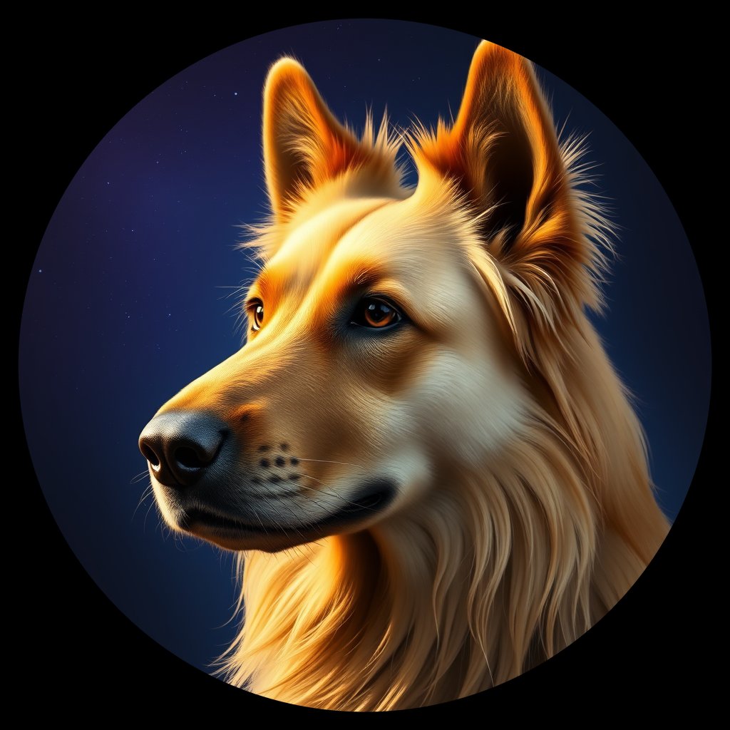 Cosmic medallion portrait of PFZ34B12_PFZ34B12, a Belgian Tervuren