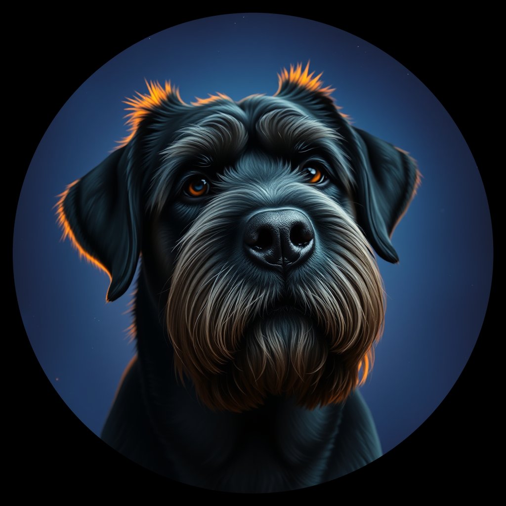 Cosmic medallion portrait of PFZ34C06_PFZ34C06, a Bouvier Des Flandres