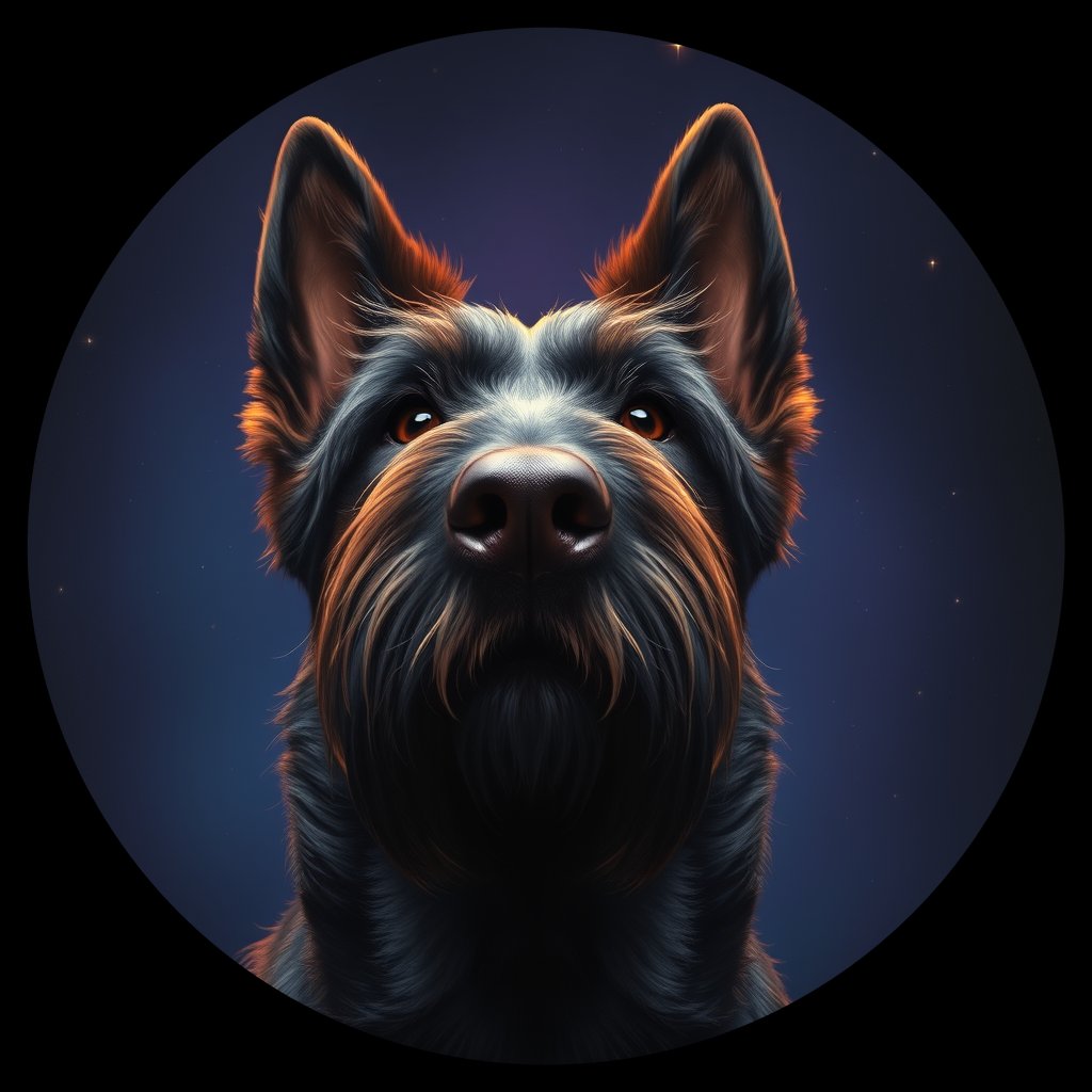 Cosmic medallion portrait of PFZ34C11_PFZ34C11, a Briard