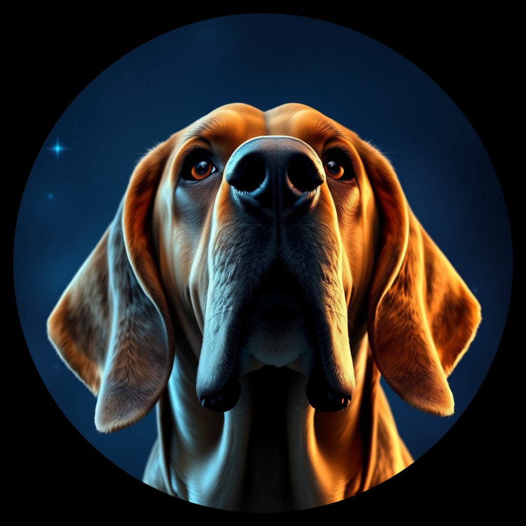 Cosmic medallion portrait of PFZ34D03_PFZ34D03, a Basset Hound