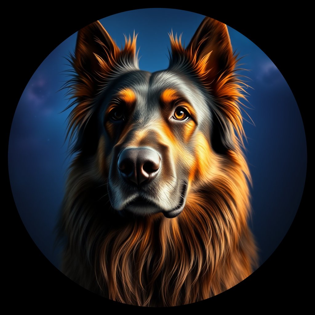 Cosmic medallion portrait of PFZ34D12_PFZ34D12, a Belgian Tervuren