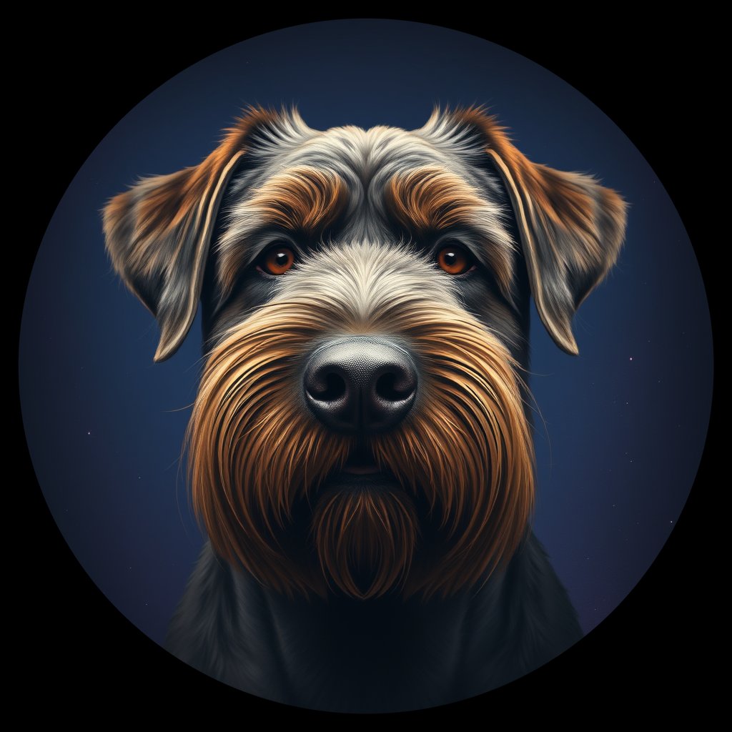 Cosmic medallion portrait of PFZ34E01_PFZ34E01, a Bouvier Des Flandres