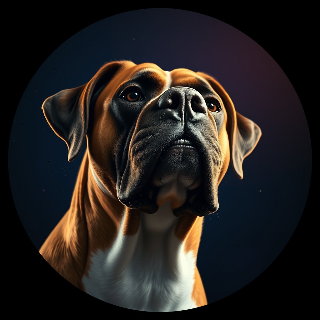 Cosmic medallion portrait of PFZ34E07_PFZ34E07, a Boxer