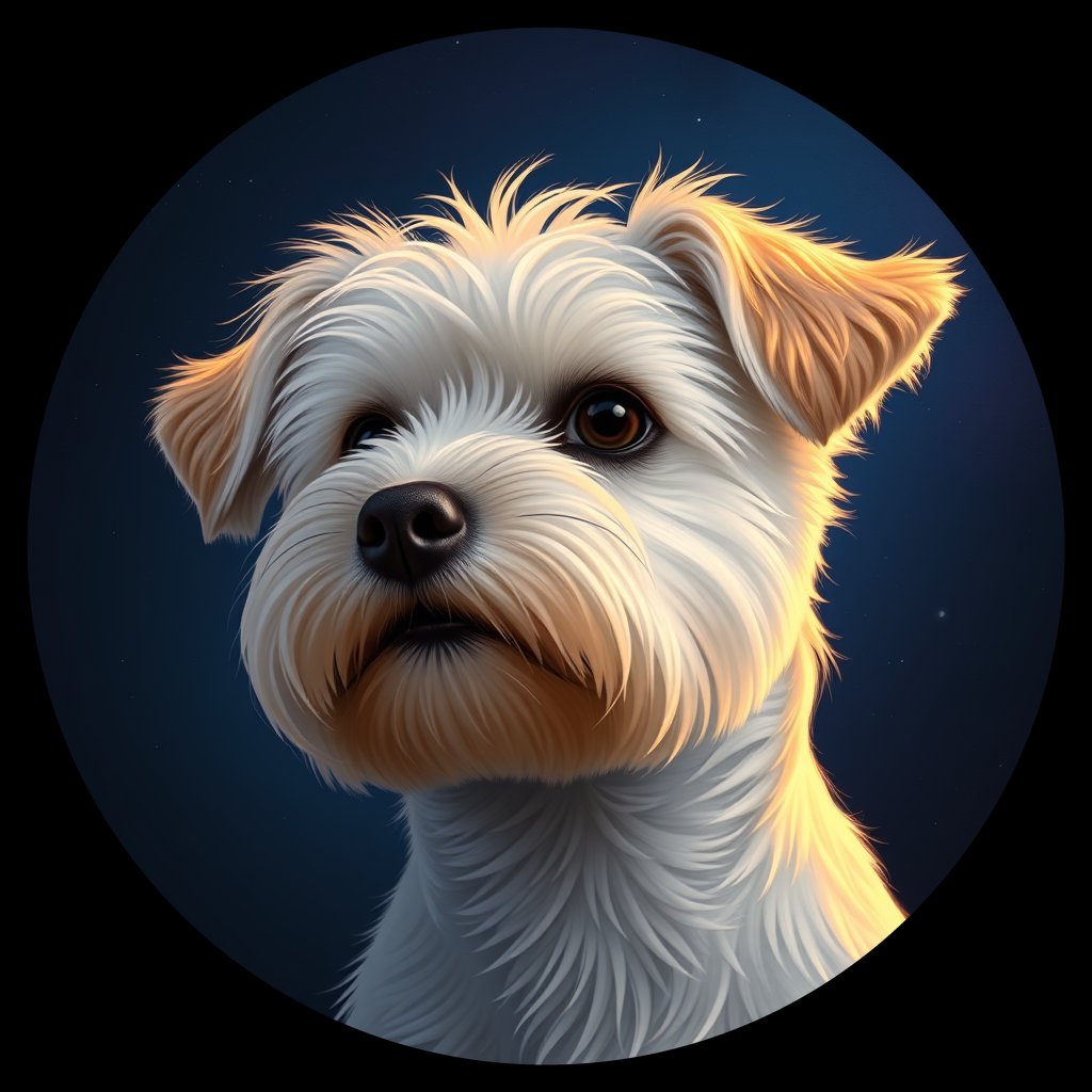 Cosmic medallion portrait of PFZ34E10_PFZ34E10, a Coton De Tulear
