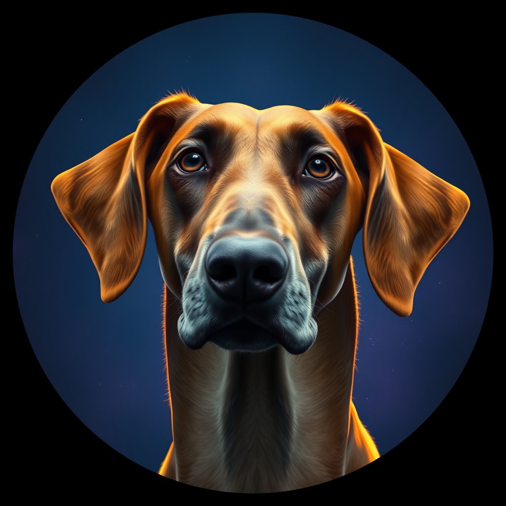 Cosmic medallion portrait of PFZ34E11_PFZ34E11, a Pharaoh Hound