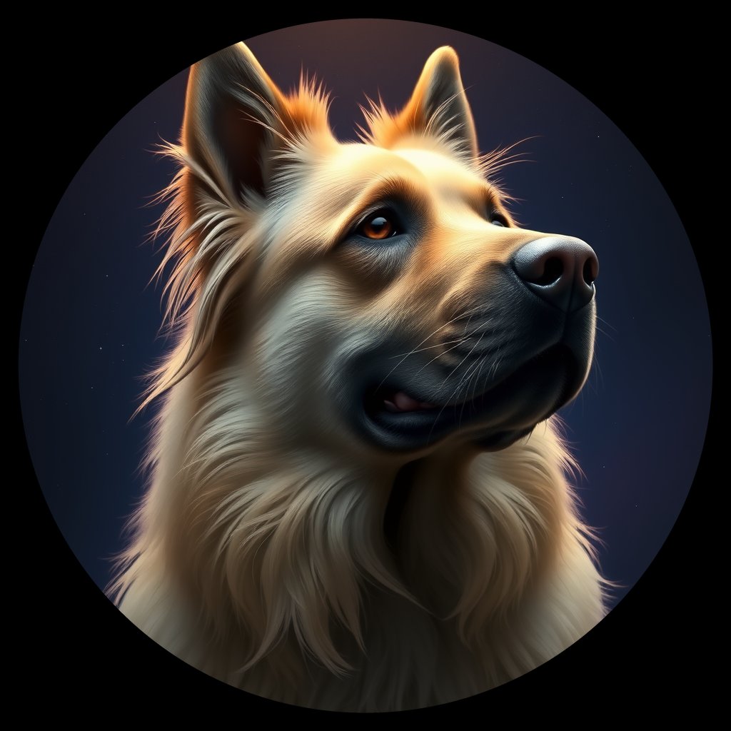 Cosmic medallion portrait of PFZ34E12_PFZ34E12, a Belgian Tervuren