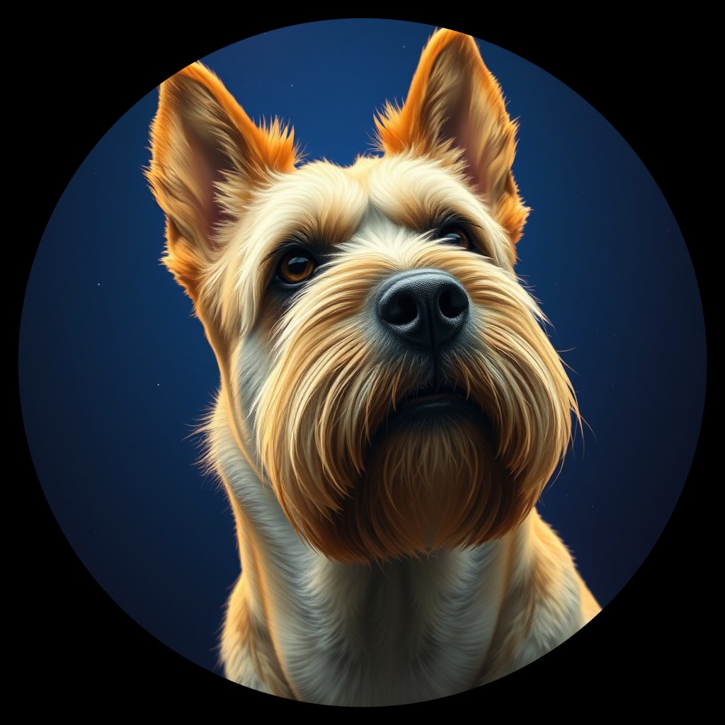 Cosmic medallion portrait of PFZ34F01_PFZ34F01, a Bouvier Des Flandres