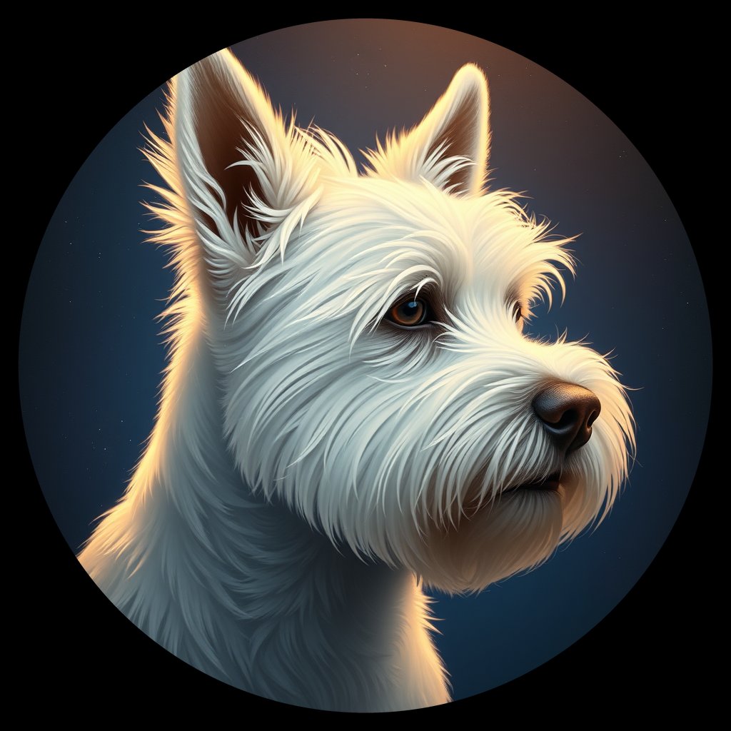 Cosmic medallion portrait of PFZ34F02_PFZ34F02, a West Highland White Terrier