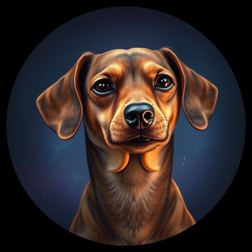 Cosmic medallion portrait of PFZ34F03_PFZ34F03, a Miniature Dachshund