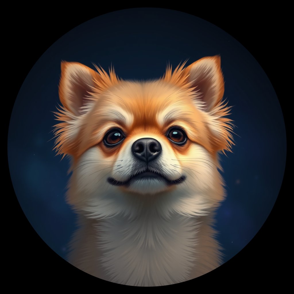Cosmic medallion portrait of PFZ34F09_PFZ34F09, a Pomeranian