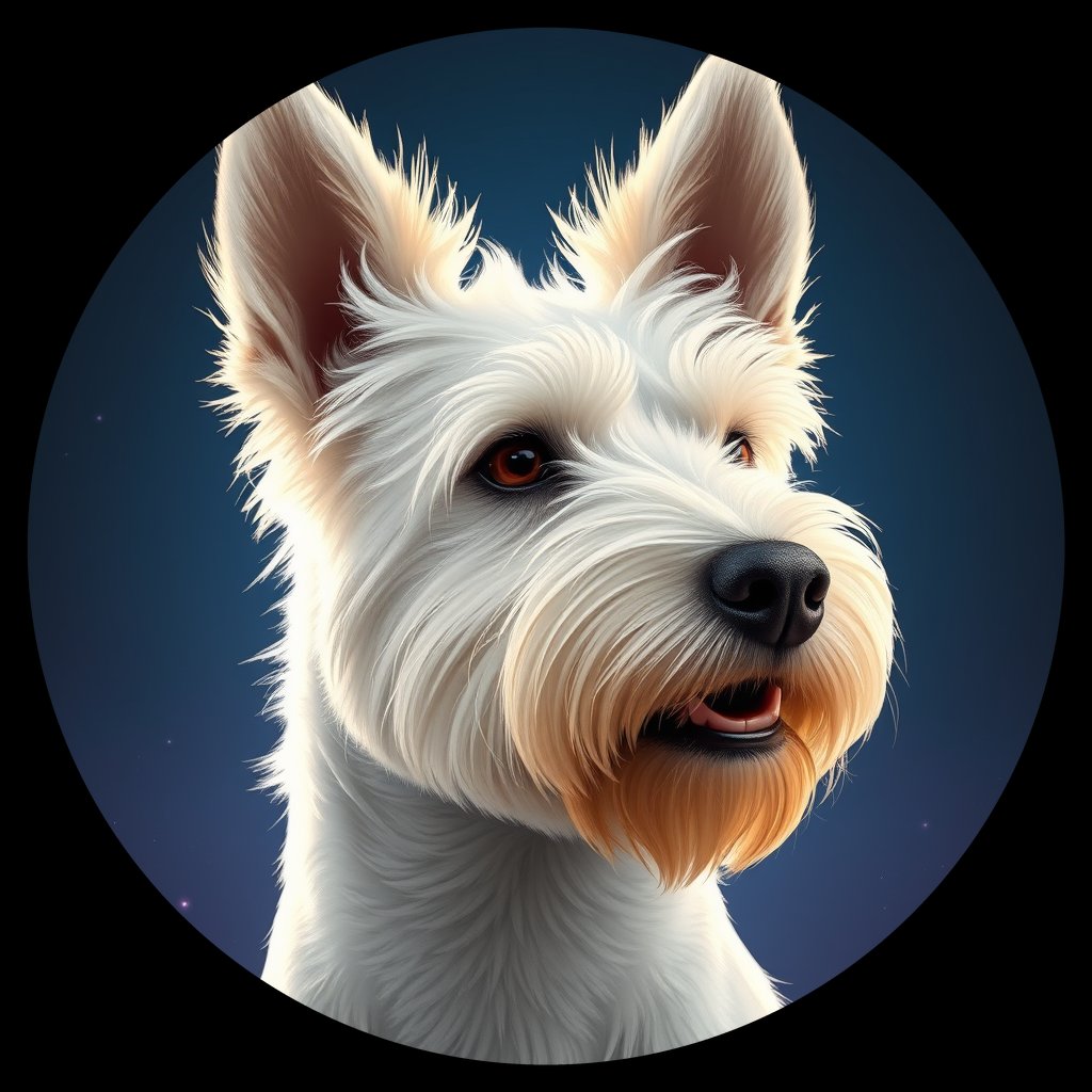 Cosmic medallion portrait of PFZ34F10_PFZ34F10, a West Highland White Terrier