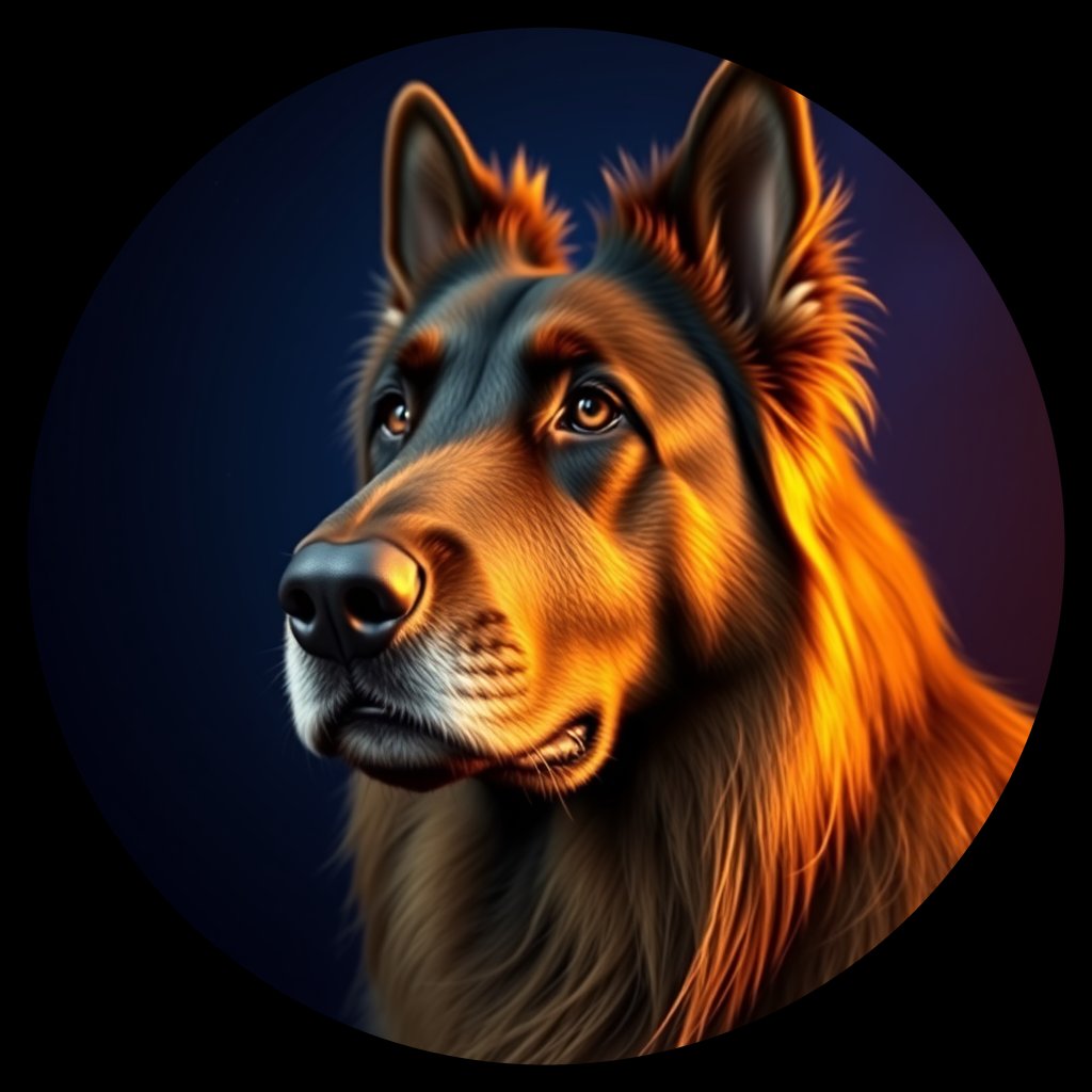 Cosmic medallion portrait of PFZ34F12_PFZ34F12, a Belgian Tervuren