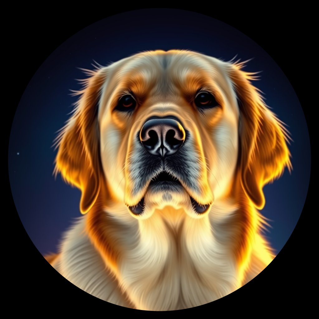 Cosmic medallion portrait of PFZ34G04_PFZ34G04, a Golden Retriever
