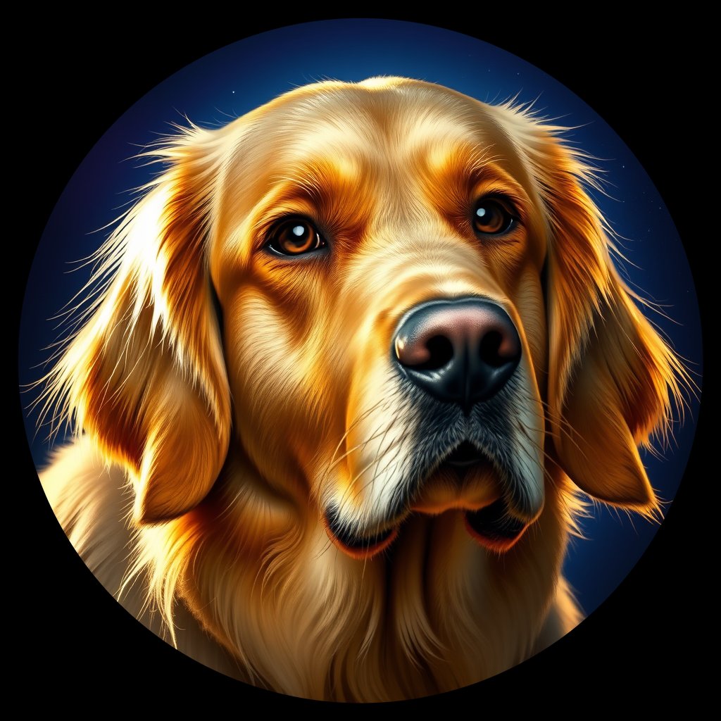 Cosmic medallion portrait of PFZ34G08_PFZ34G08, a Golden Retriever