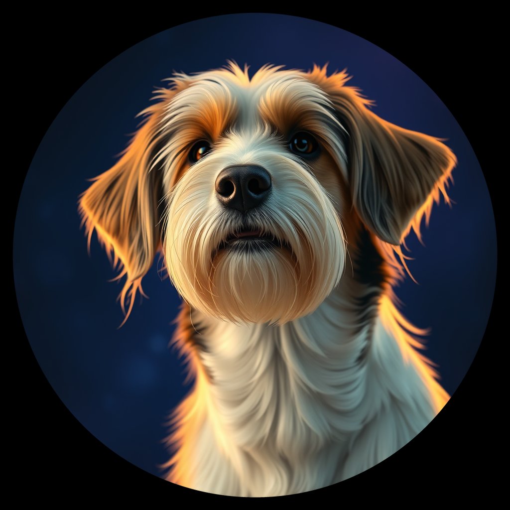 Cosmic medallion portrait of PFZ34H11_PFZ34H11, a Bearded Collie