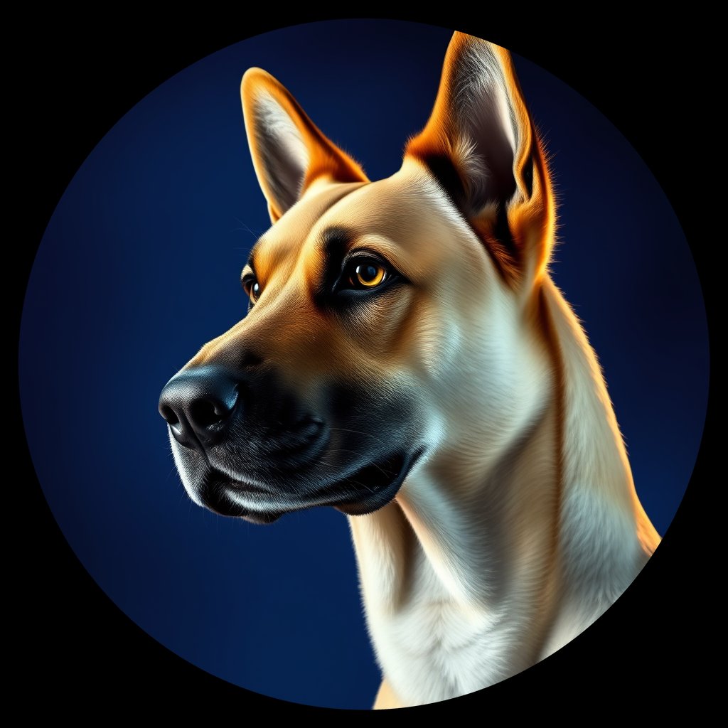 Cosmic medallion portrait of PFZ34H12_PFZ34H12, a Belgian Tervuren
