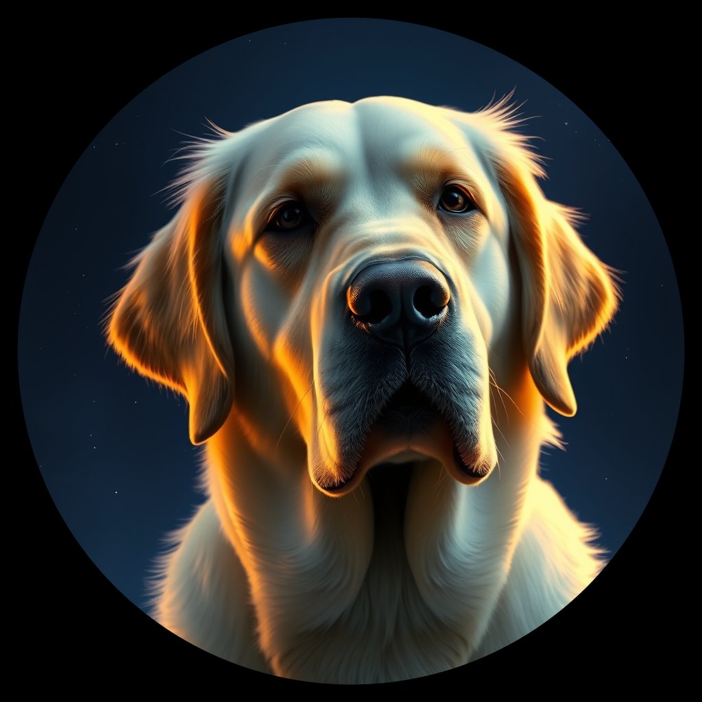 Cosmic medallion portrait of PFZ35A04_PFZ35A04, a Golden Retriever