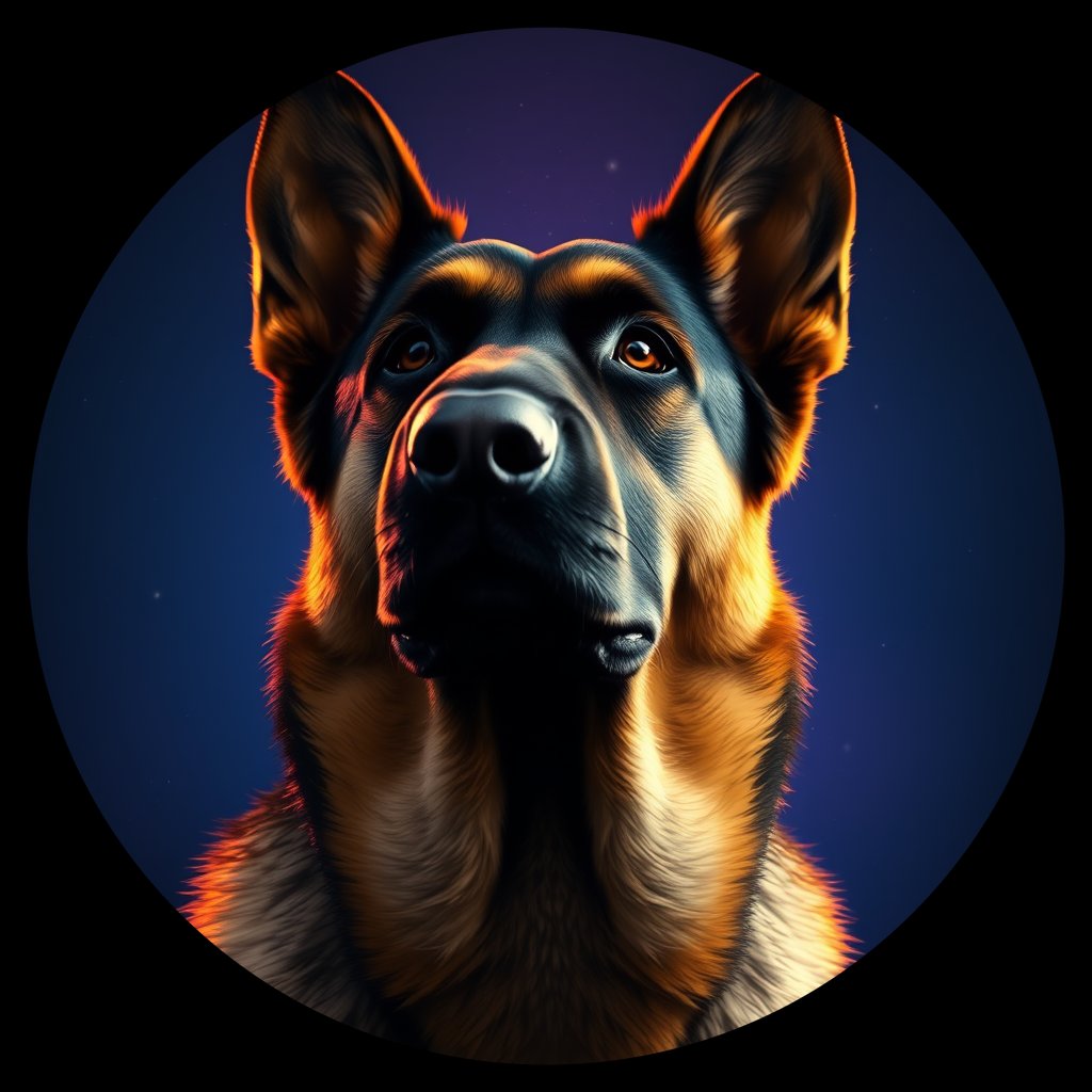 Cosmic medallion portrait of PFZ35A06_PFZ35A06, a German Shepherd