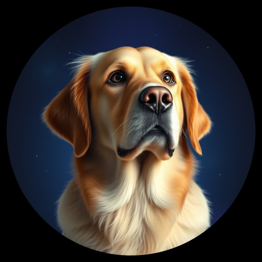 Cosmic medallion portrait of PFZ35A07_PFZ35A07, a Golden Retriever