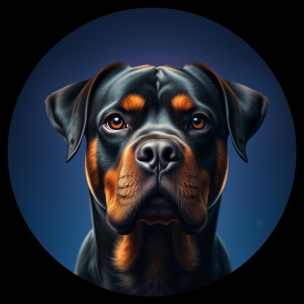 Cosmic medallion portrait of PFZ35A08_PFZ35A08, a Rottweiler