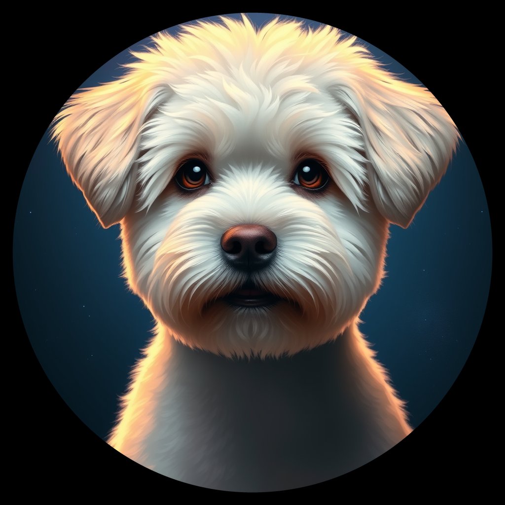 Cosmic medallion portrait of PFZ35B01_PFZ35B01, a Bichon Frise