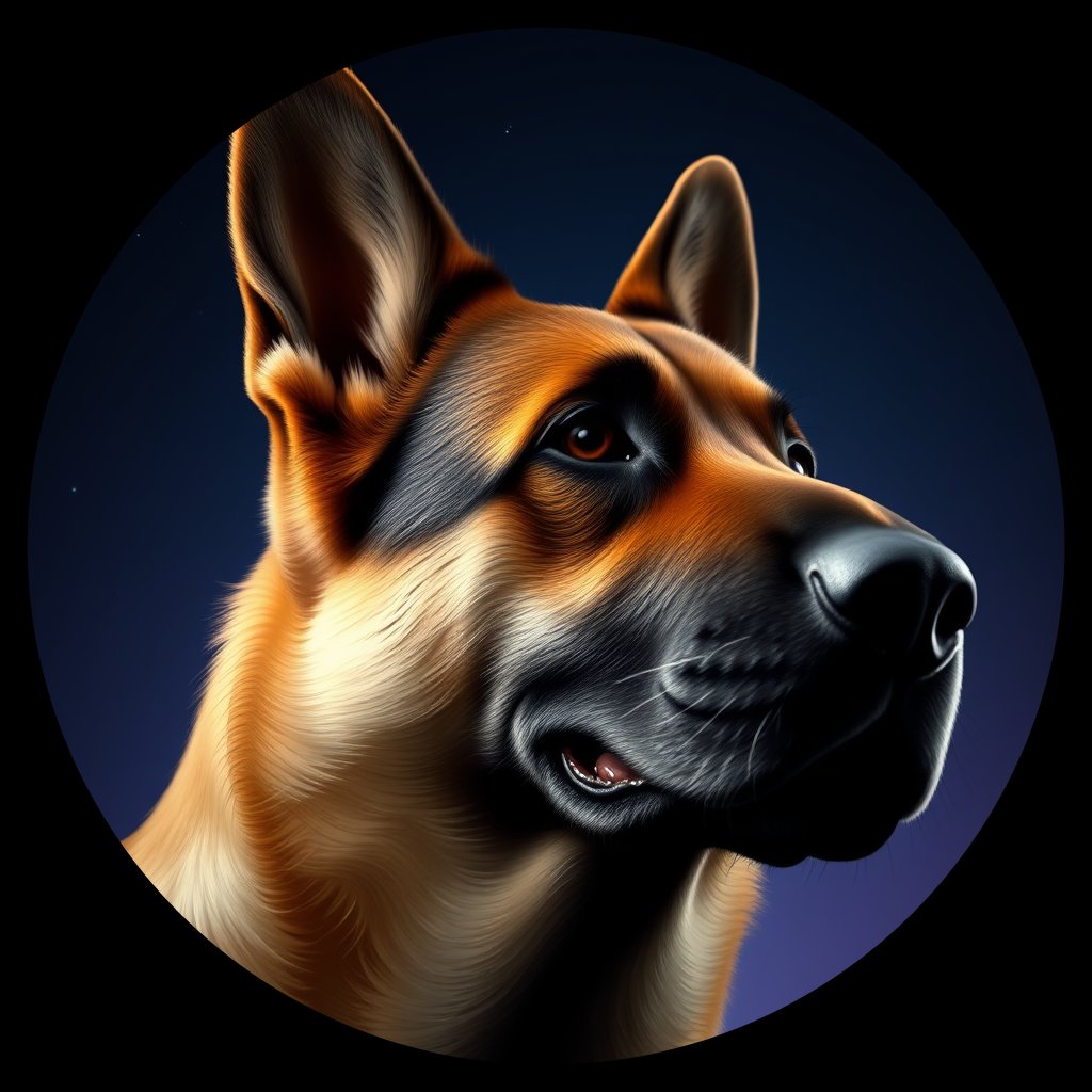 Cosmic medallion portrait of PFZ35B06_PFZ35B06, a German Shepherd