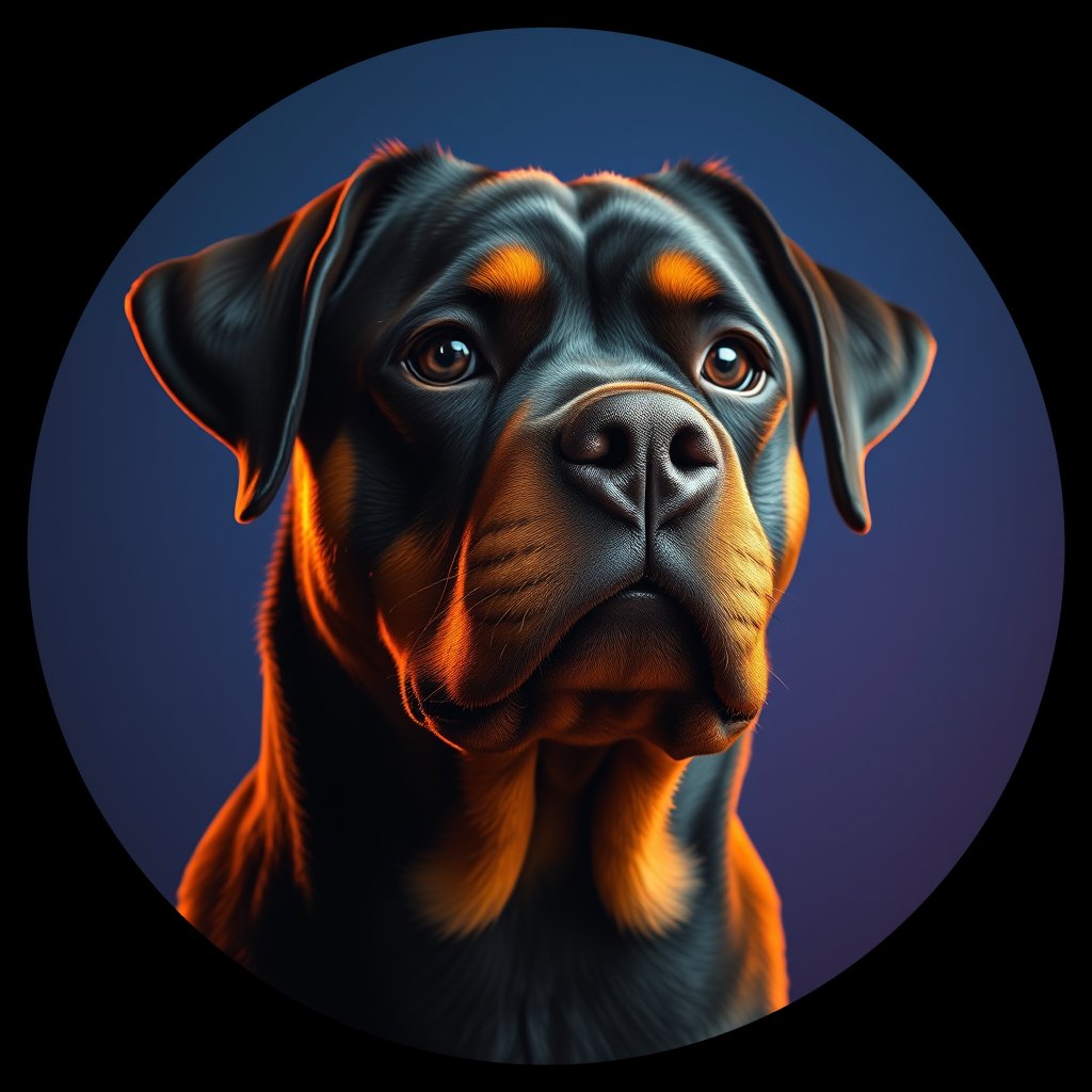 Cosmic medallion portrait of PFZ35B08_PFZ35B08, a Rottweiler