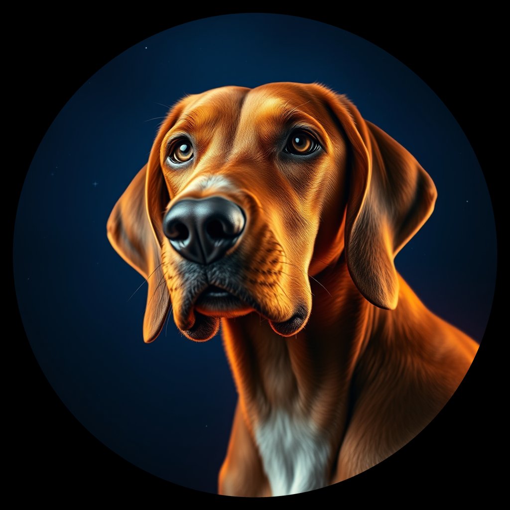 Cosmic medallion portrait of PFZ35B12_PFZ35B12, a Redbone Coonhound