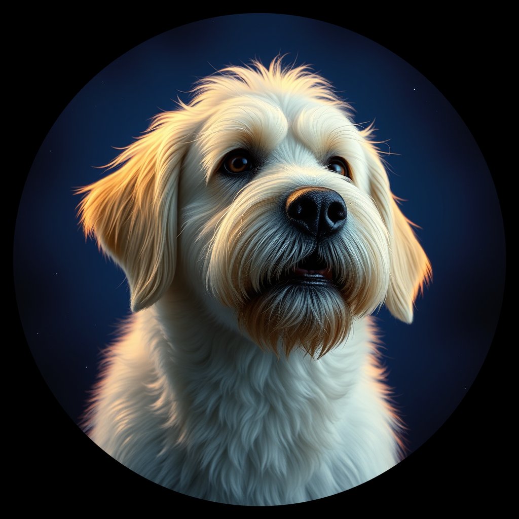 Cosmic medallion portrait of PFZ35C03_PFZ35C03, a Komondor