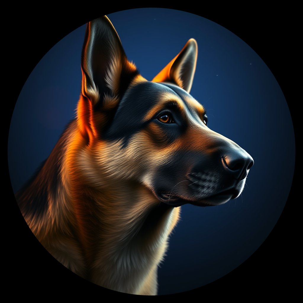 Cosmic medallion portrait of PFZ35C05_PFZ35C05, a German Shepherd