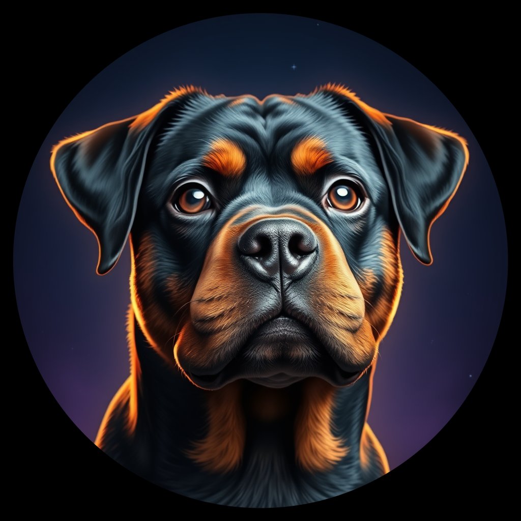 Cosmic medallion portrait of PFZ35C08_PFZ35C08, a Rottweiler