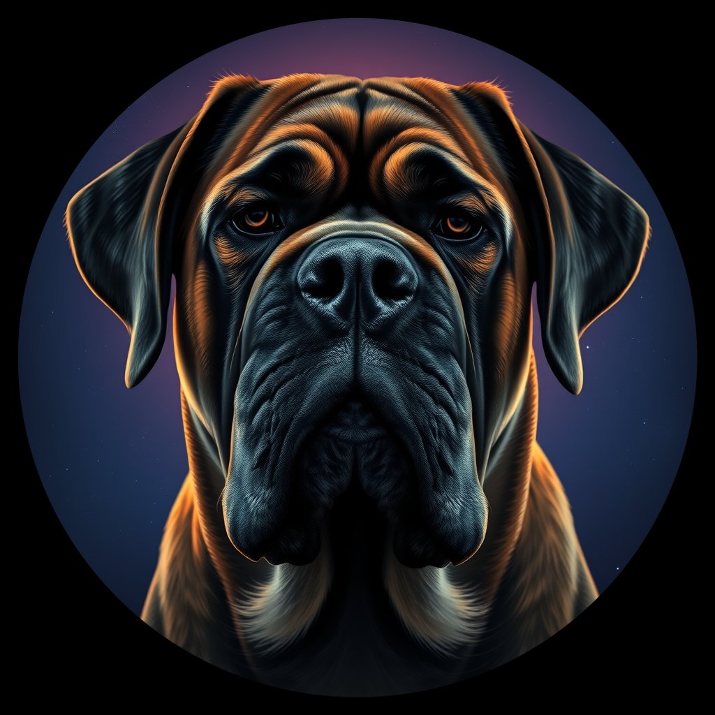 Cosmic medallion portrait of PFZ35C12_PFZ35C12, a Mastiff