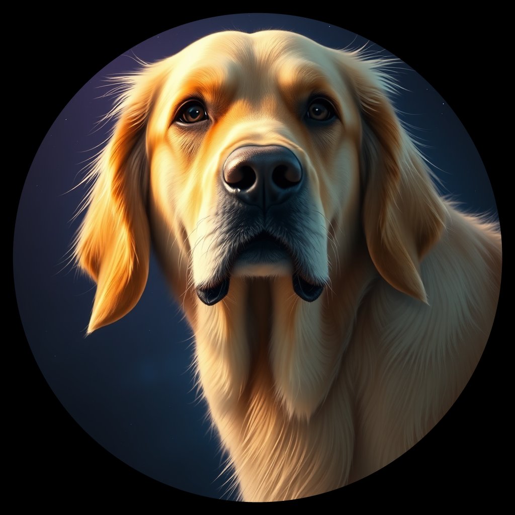 Cosmic medallion portrait of PFZ35D02_PFZ35D02, a Golden Retriever