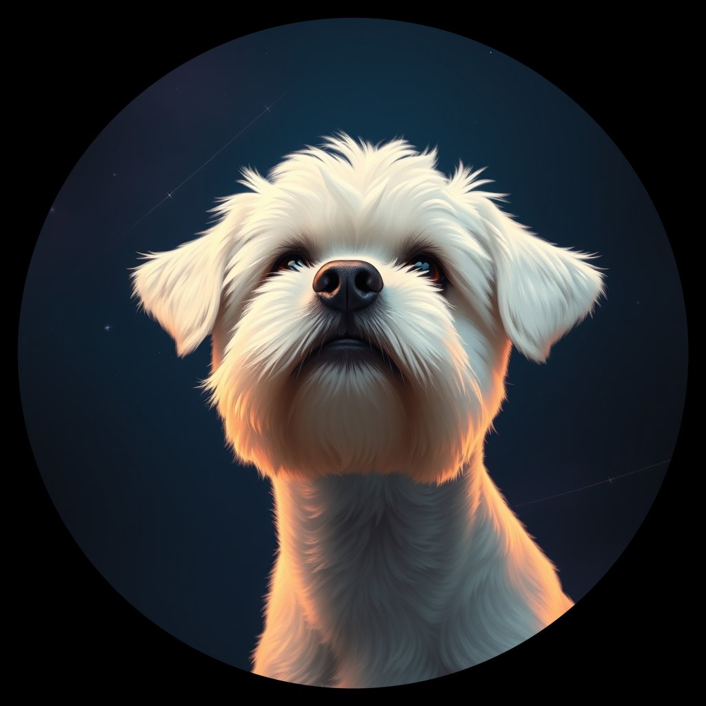 Cosmic medallion portrait of PFZ35D04_PFZ35D04, a Bichon Frise