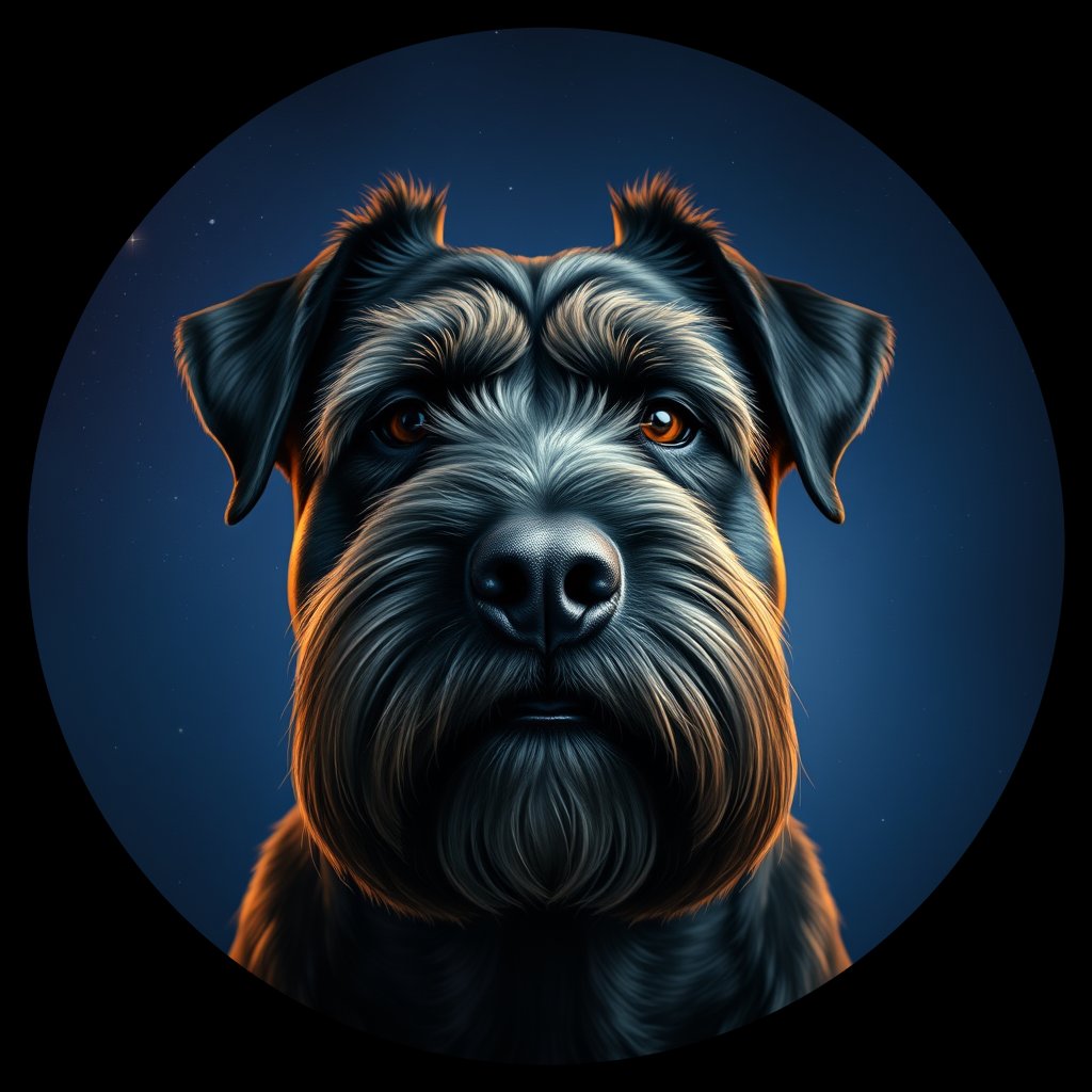 Cosmic medallion portrait of PFZ35D07_PFZ35D07, a Bouvier Des Flandres